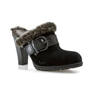 BOC Leather Faux Fur Slip On Clogs Heeled Mules